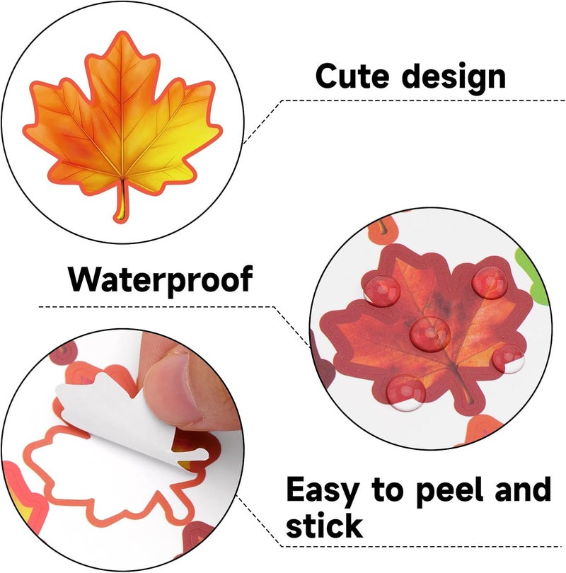 Alynta Thanksgiving Fall Maple Leaf Stickers - Autumn Leaves Stickers 480Pcs 1.5 Inch Thanksgiving Label Sticker for Kids Adults Envelope Seals Cards Fall Wedding Classroom Party Decorations - Image 3